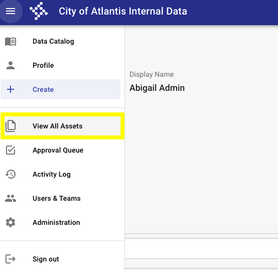 view all assets option in the navigation menu