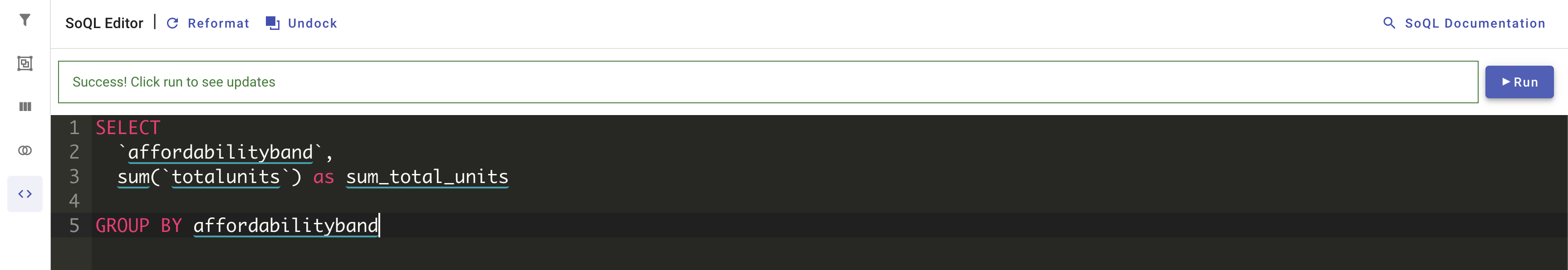 Screenshot of query and run button