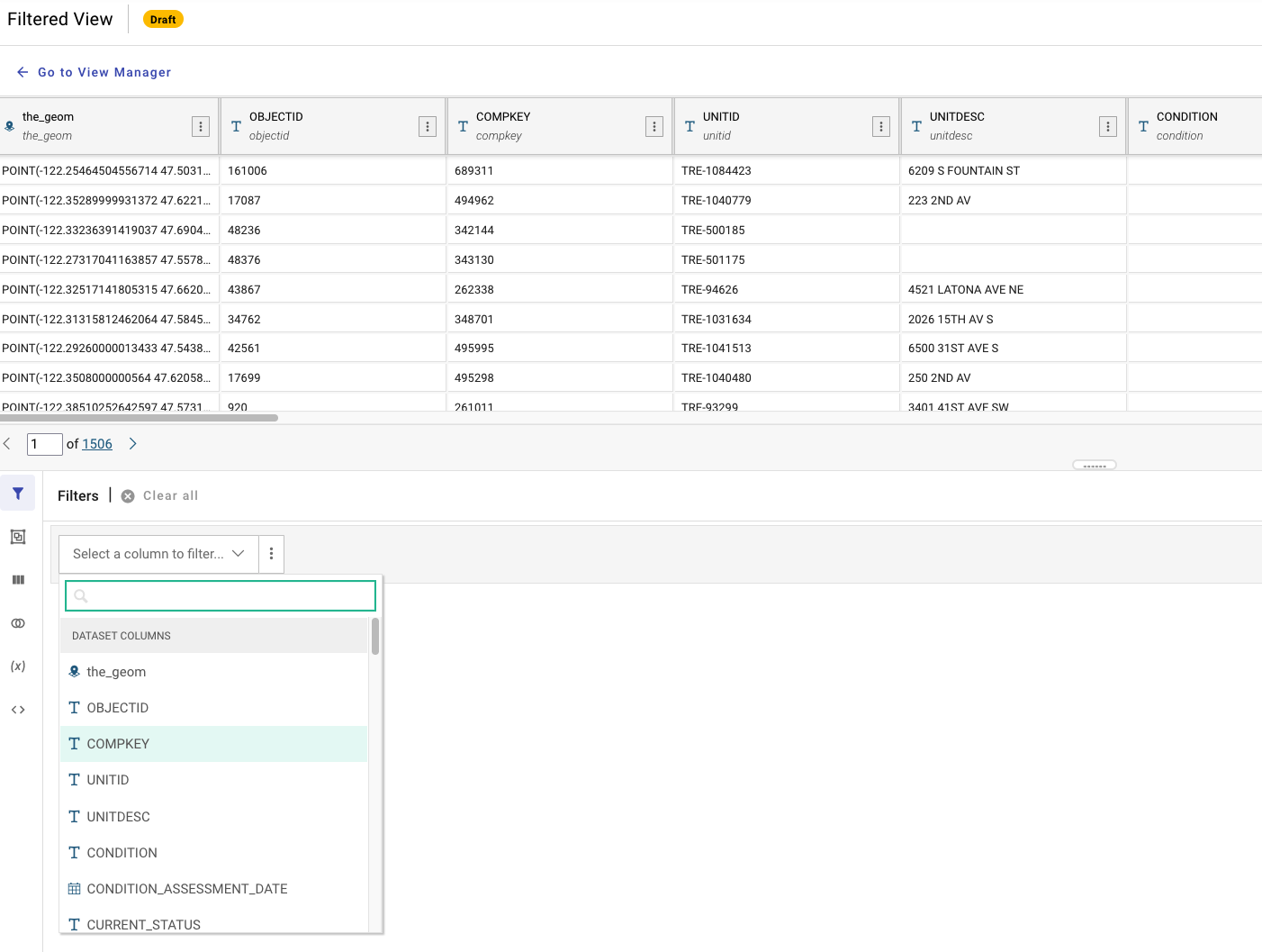filters area of visual query editor