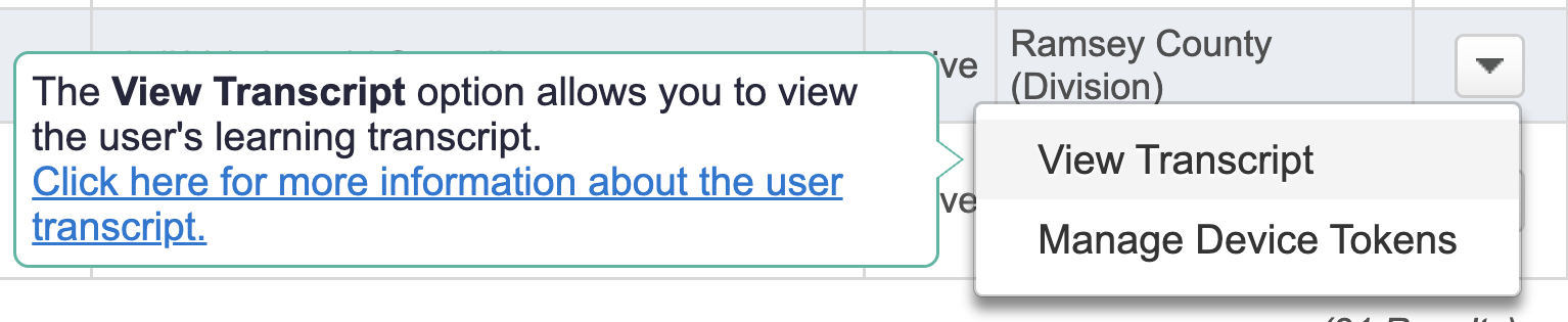 Screenshot of view transcript button