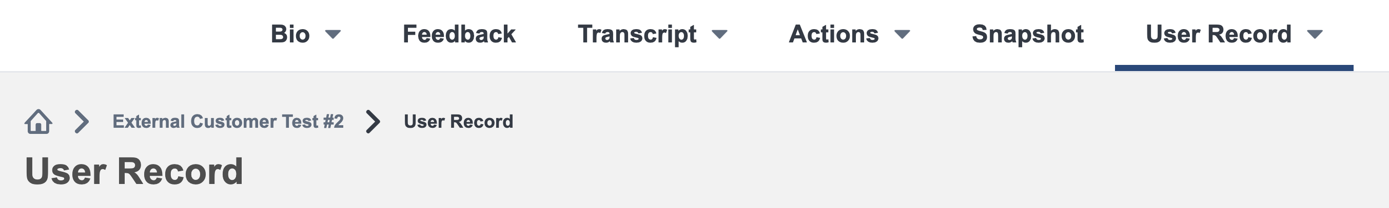 Screenshot of the user record tab